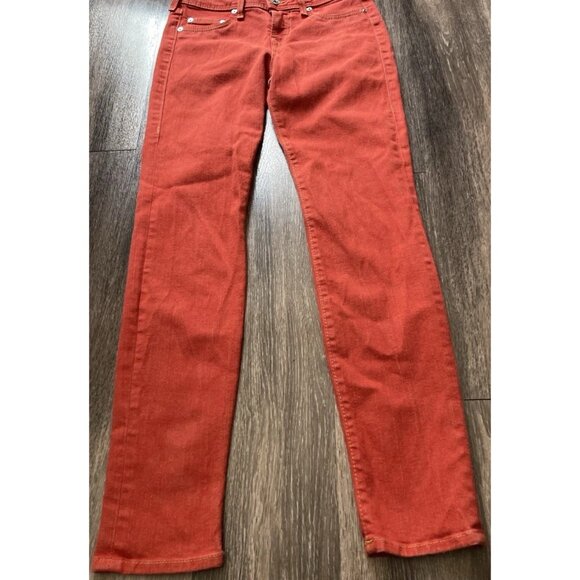 True Religion Jeans Women’s Sz 27 Halle Mid Rise Denim Orange Red Made In USA - Picture 3 of 16